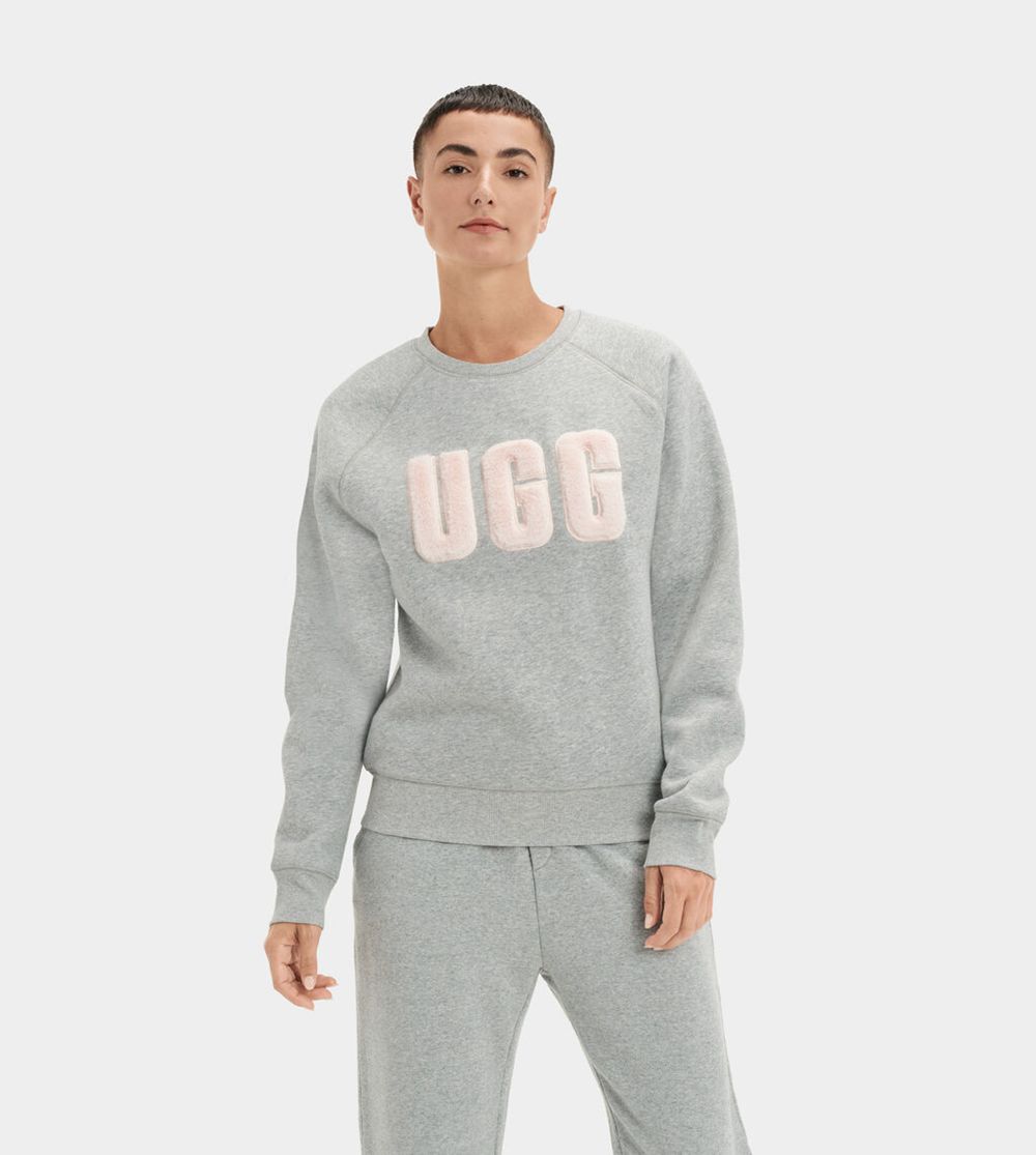 Ugg Madeline Fuzzy Logo Crewneck - Womens Sweatshirts - Grey - NZ (6805KXILY)